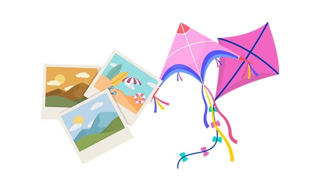 Kites and photos in the wind