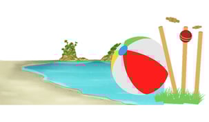 Beach ball and wickets on the beach