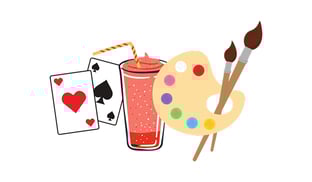 Paintbrush, paint set, cards and slushie