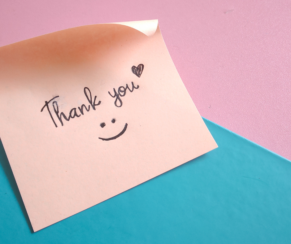 Post it note with Thank you written on it