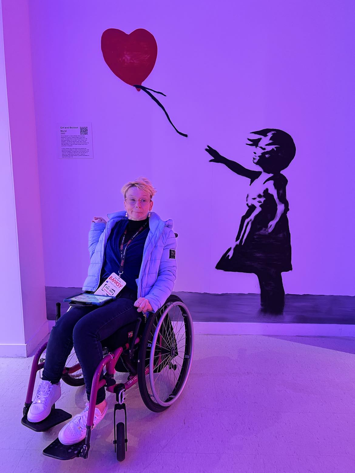 Achieve Australia Researcher and Writer Fiona Bridger at the Banksy exhibition 